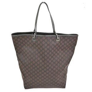 GUCCI Logo GG Pattern Shoulder Tote Bag Canvas Leather Brown SHW Italy 62TA345
